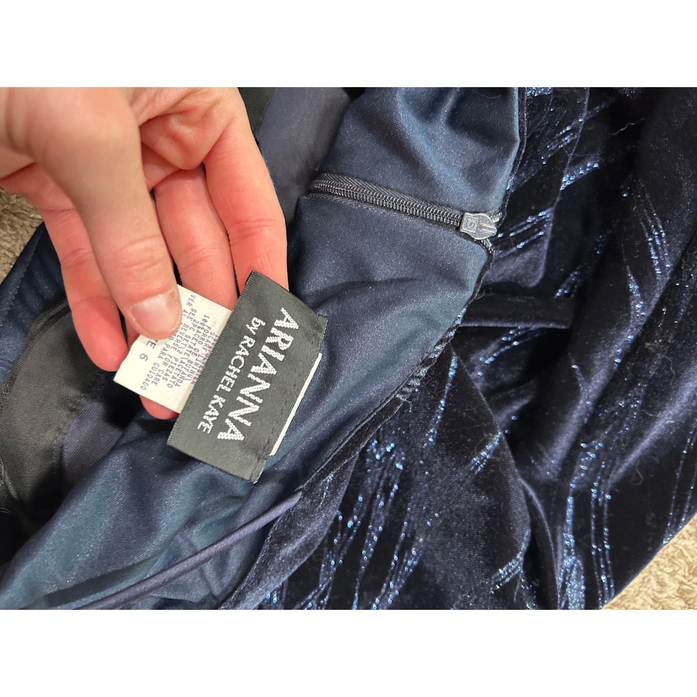 Vintage Navy Blue Velvet Glitter Gown Prom Formal Dress 6 Elegant Whimsigoth - Picture 5 of 10
